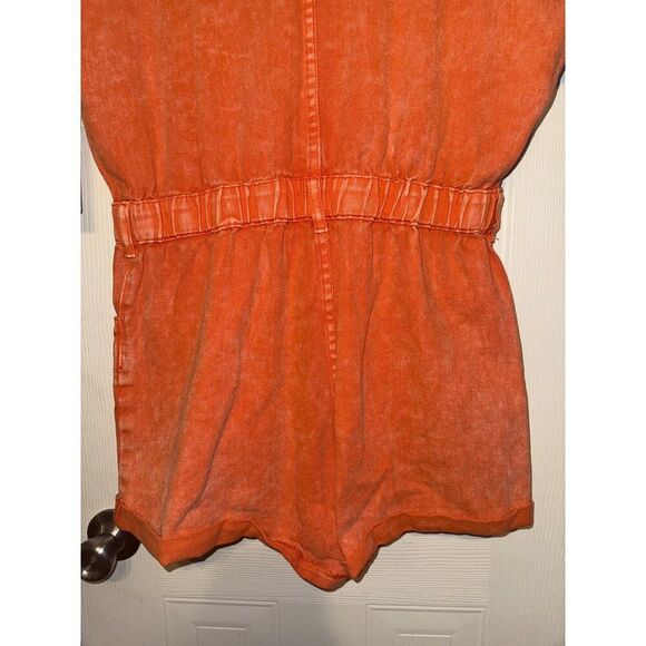 NWT SWEET DUET DISTRESSED DENIM ROMPER IN ORANGE Size Large - Picture 12 of 16